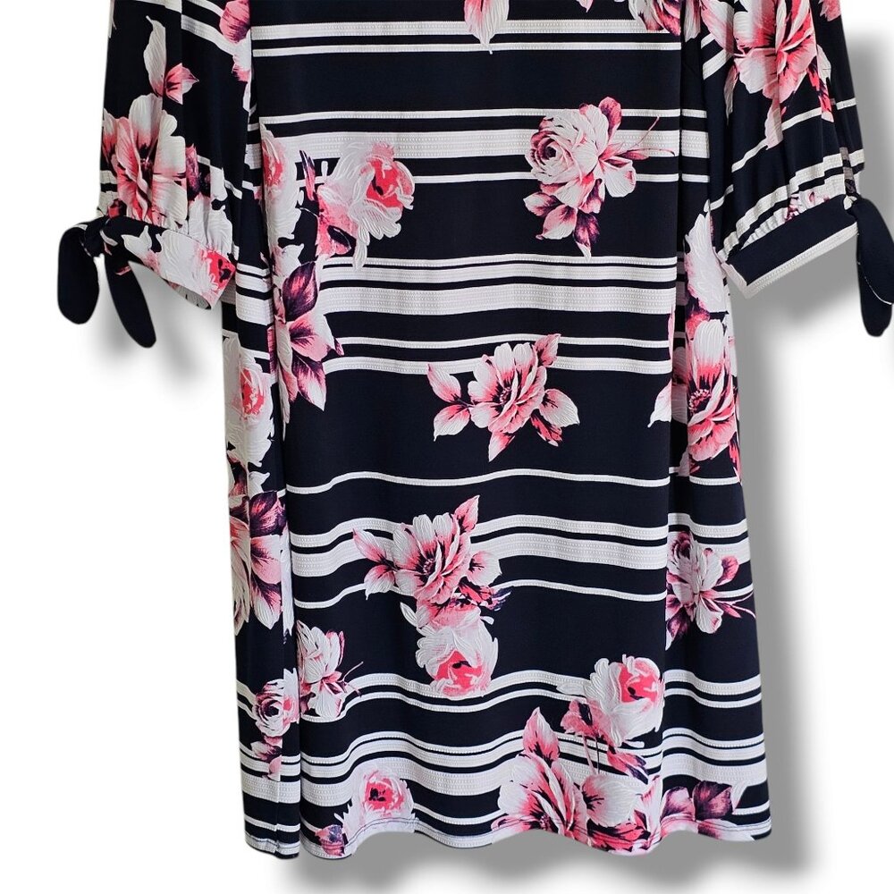 Jessica Howard Black White Striped Dress with Pink Floral Print - Picture 9 of 9